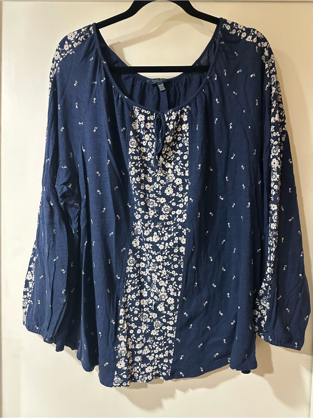 Lucky Brand Navy and White Floral Panel Boho Tunic